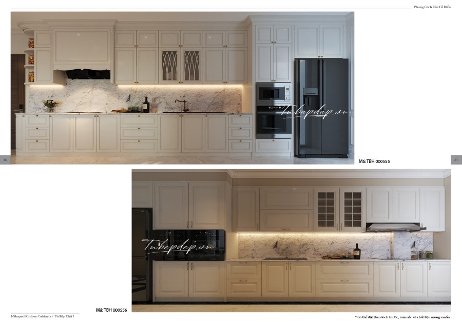 Thiết kế phòng bếp biệt thự tân cổ điển màu trắng